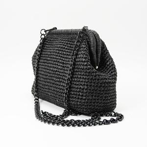 Borsa a Tracolla Piccola Fatta a Mano all'Uncinetto, <span class=keywords><strong>Pochette</strong></span> di Lusso da Donna in Paglia <span class=keywords><strong>Nera</strong></span> Intrecciata, Borse Morbide a Nuvola con Catena - Product Image 2