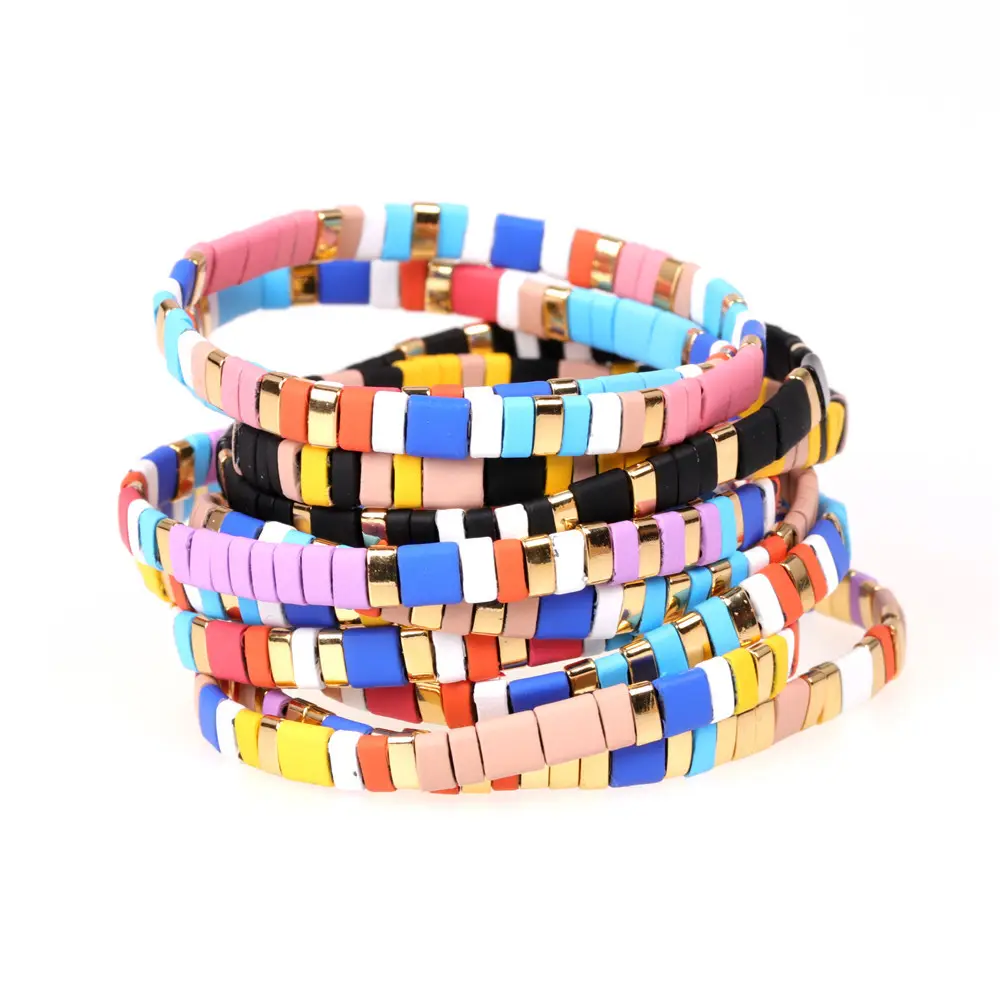 Nieuwe Multicolor Tegel Emaille Stretch Kraal Armband Arm Candy Armbanden