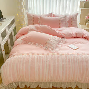 Juego de ropa de cama de encaje floral estilo princesa Romántica Francesa 4 Uds juego de edredón fundas de almohada para decoración de dormitorio de lujo - Product Image 2