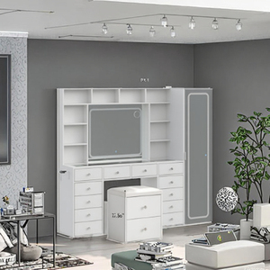 Modern E1 MDF Board <strong>Makeup</strong> Vanity Dressing Table Adjustable <strong>Drawers</strong> White Melamine Veneer 70.87*62.99*15.75 Metal Stainless - Product Image 2