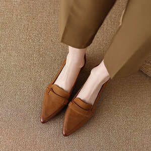 Mocassins à talons moyens épais de style rétro français pour femmes, nouvelle collection printemps-automne, à bout pointu - Product Image 4