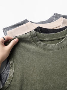 Magliette oversize in <span class=keywords><strong>cotone</strong></span> pesante da palestra canotta senza maniche con taglio muscolare magliette con lavaggio acido Logo personalizzato magliette larghe - Product Image 5