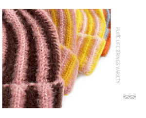 Gorro de Punto con Estilo Moderno para Hombre y Mujer, Otoño Invierno, con Puño, Rayas, Dos Tonos de Color - Product Image 3