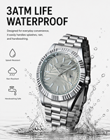 Montre de luxe RICECGO pour homme avec cadran motif palmier, texture feuille tropicale vert olive, lunette cannelée, montre-bracelet à quartz, Reloj Para Hombre