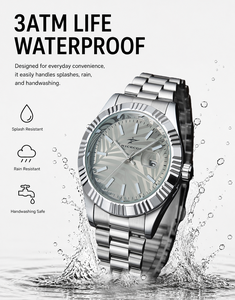 RICECGO <span class=keywords><strong>Orologio</strong></span> da Polso di Lusso con Quadrante a Motivo Palmare per <span class=keywords><strong>Uomo</strong></span>, <span class=keywords><strong>Verde</strong></span> Oliva, Texture Foglie Tropicali, Ghiera Scanalata, <span class=keywords><strong>Orologio</strong></span> al Quarzo, Reloj Para Hombre - Product Image 3