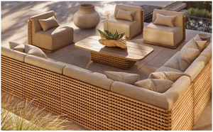 أريكة خارجية معيارية على شكل حرف L لغرفة المعيشة ، أريكة مقعد الحب ، صالة خارجية من الخشب - Product Image 6