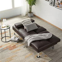 Sofá cama futón de piel sintética elegante para sala de estar, sofá convertible, cama de día con patas de metal cromado