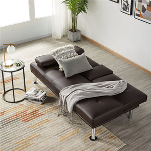 Salon Fantaisie Faux Cuir Futon Canapé-lit Convertible Canapé-lit avec Pieds en Métal Chromé - Product Image 3
