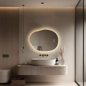 <span class=keywords><strong>Espejo</strong></span> de Baño LED Inteligente Bluetooth, Multifuncional, sin Marco, Antivaho, con Retroiluminación de Patrón Irregular, Personalizado al por Mayor para Hotel - Product Image 3