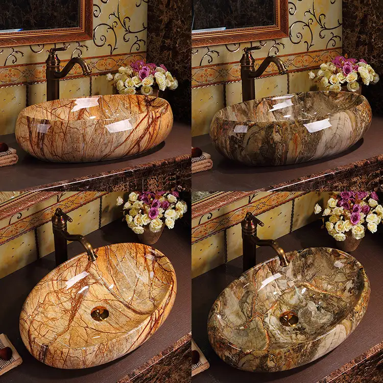 Qipao — lavabo de salle de bains en céramique et marbre, vaisselle hygiénique de luxe, nouveau design élégant