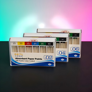 Puntas de Papel Absorbente <span class=keywords><strong>Dental</strong></span> DETL, Conicidad 02 04 06, Absorción de Humedad, Alta Absorción, Fibra de Algodón Puro, Certificación CE - Product Image 1