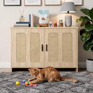 Coque <span class=keywords><strong>de</strong></span> bac à litière pour chats, double coque <span class=keywords><strong>de</strong></span> bac à litière avec griffoir, meuble adapté aux bacs à litière pour chats - Product Image 2