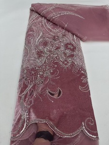 Ni. Ai thiết kế mới thêu nhung ren đính cườm ren vải thanh lịch ngọc trai Net ren sequin vải - Product Image 6