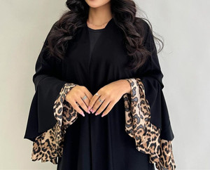 Sharut Turchia Elegante Caftano Personalizzato Modesto Abito da Donna Dubai Musulmano con Maniche a Volant Leopardate Kimono Aperto Abaya - Product Image 3