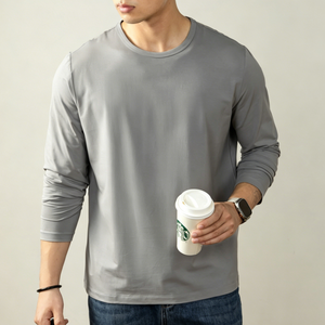 Kaos Oblong Lengan Panjang Polos Harga Pabrik Terbaru, Kualitas Tinggi Bahan Katun, Warna Solid, untuk Pria, Musim Semi Gugur - Product Image 4
