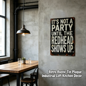 Plaque murale décorative en tôle vieillie style rétro, avec slogan de fête amusant vintage : « C'est pas une fête tant qu'il n'y a pas la rouxine » - Product Image 4
