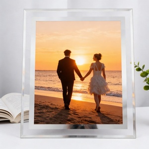 Cadre <span class=keywords><strong>photo</strong></span> minimaliste en verre cristal avec double bordure or et argent, plusieurs tailles disponibles pour photos de mariage, de famille et certificats - Product Image 2