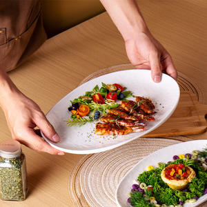 Plat <span class=keywords><strong>de</strong></span> service coréen et japonais au design unique pour mariage, Vajila Plato, motif blanc en relief, céramique, assiette à dîner irrégulière - Product Image 4