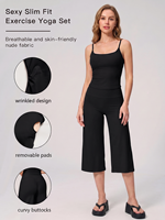 Ensemble de yoga personnalisé pour femme avec logo – Pantalon culotte taille haute à jambe large et débardeur à fines bretelles – Vêtements de sport en gros sous marque privée