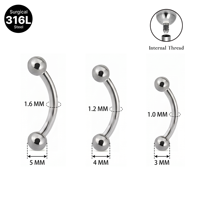 Perhiasan tindik tubuh dari baja tahan karat 316L, anting-anting barbell sepalu kuda berulir dalam, untuk septum, alis, daith, hidung, dan tulang rawan.