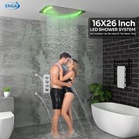 Système de douche Homedec en laiton nickel brossé et acier inoxydable, pommeau de douche pluie LED encastré au plafond 26"x16", mitigeur 3 voies, 4 jets latéraux, 2 jets dorsaux