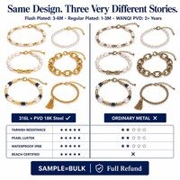 Bracelets de mode en acier inoxydable plaqué or 18 carats avec chaîne de perles, anti-ternissement, prêts à être expédiés en gros pour femmes