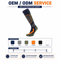 Chaussettes de sport de ski et de randonnée en gros, avec talon et bout renforcés, panneau de protection de la tibia rembourré, bleu marine et orange, chaussettes techniques d'extérieur, logo personnalisé OEM