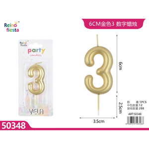 Cire décorative de bougie de gâteau d'anniversaire numéro 3 d'or de 6cm pour des fêtes et des célébrations - Product Image 1