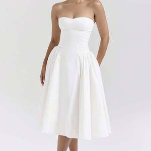 Charming <b>White</b> Cotton Strapless Midi Sundress Oem Perfect for Warm Days Women Custom Clothing Factory - Product Image 1