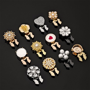 Boutons de chemise en métal de luxe avec fleurs, perles et papillons, décorés de strass et de perles, pour vêtements féminins - Product Image 2
