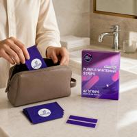 Bandes blanchissantes pour les dents sans peroxyde, formule PAP violette, soin doux de l'émail, utilisation en 30 minutes, 21 sachets