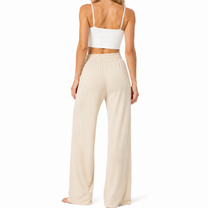 <span class=keywords><strong>Pantaloni</strong></span> <span class=keywords><strong>Palazzo</strong></span> da Donna con Vita Arricciata, Gamba Larga, Estivi da Spiaggia, Personalizzabili OEM - Product Image 2