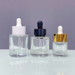 <b>Clear</b> 30ml 40ml 50ml Round Luxury Thick Cosmetic Face Hair Glass Serum Essential Oil Dropper Bottle with Gold Dropper Cap - Product Image 4