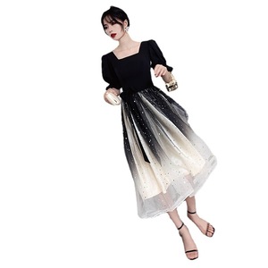 French Style Evening Dress Women Square Neck A Line Organza Tulle Skirt Vintage Party Dress Birthday Banquet Wear - Product Image 5