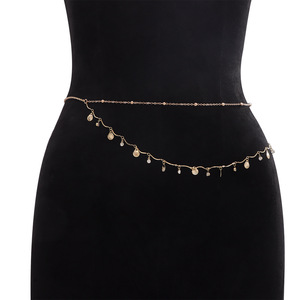 Double Layered Shell Rhinestone Waist Chain Gold <b>Beach</b> Fashion Body Chain Tassel Design Zinc Alloy Women's <b>Accessory</b> - Product Image 1