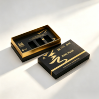 Boîte rigide à deux pièces avec couvercle et base, logo personnalisé, brun foncé, texture côtelée, estampage à chaud en feuille d'or, pour boîte de parfum