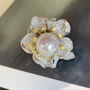 Nuevo Anillo Australiano Blanco de 11-12 mm con Agua de Mar y Exquisito Juego de Flores Perladas con Piedras Preciosas de Plata - Product Image 3