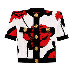 Nuovo Set Due Pezzi da <span class=keywords><strong>Donna</strong></span>: Cardigan Stampato a Maniche Corte e Gonna, Completo in Maglia alla Moda - Product Image 3