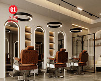Design d'intérieur de salon de coiffure de haute qualité, aménagement de salon de barbier de luxe, mobilier de salon de beauté personnalisé avec miroir LED