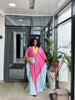 Nouvelle Robe Longue Ample Dashiki Rayée Col V Tendance Printemps 2026 pour Femmes Africaines