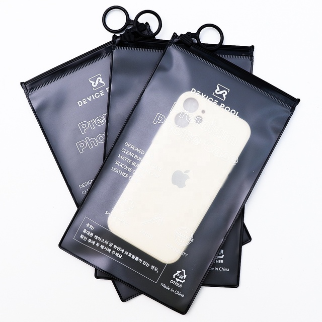 Black PVC Phone Case Packaging Zipper Bag logo Printing Customized Plastic Transparent Phone case Pouches with Holder