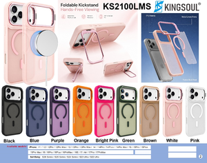 เคสโทรศัพท์แบบพับได้พร้อมขาตั้งโลหะ แม่เหล็กแรงสูง 2.0 มม. วัสดุ PC+TPU ผิวด้าน ปุ่มโลหะ และวงแหวนป้องกันกล้อง สำหรับ iPhone 17/16/15 และ Samsung - Product Image 6
