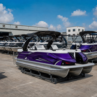 Bateau ponton en aluminium haut de gamme de 22 pieds - Ponton de pêche familial 12 places, console et auvent, certifié CE, moteur et remorque en option