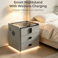 Table de chevet intelligente à 3 tiroirs avec charge sans fil, verrouillage par mot de passe, haut-parleur Bluetooth et lumière LED pour la maison, l'hôtel, vente en gros de meubles