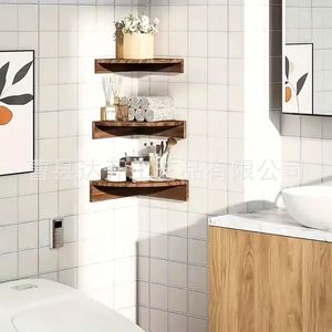 Wooden Corner <b>Shelf</b> 3 Tier Wall Mounted Floating Storage <b>Rack</b> For Home Office Organization - Product Image 3