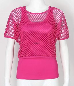 Women Casual Sexy 80s Costumes Fishnet <strong>Neon</strong> Off Shoulder T-Shirt Ecoparty - Product Image 2