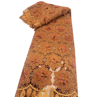 Tissu en dentelle de chiffon vert turquoise 3D floral ajouré avec strass brodés, idéal pour les robes de soirée africaines