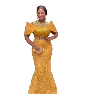 New fishtail dress Ladies African Dress mesh 3D embroidery African Style Of Dress Sequin rhinestones Modern African Clothes
