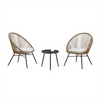 Ensemble de 3 chaises de bistrot modernes en rotin tressé avec structure en aluminium pour café, restaurant, extérieur, hôtel et jardin - Vente en gros