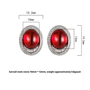 Boucles d'oreilles clous ovales en cuivre écologique avec zircon rouge taillé 10*12mm, bijoux raffinés pour femme, idéales pour le quotidien - Product Image 2
